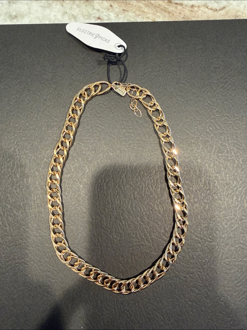 Electric Picks Polished Gold Curb Chain Necklace